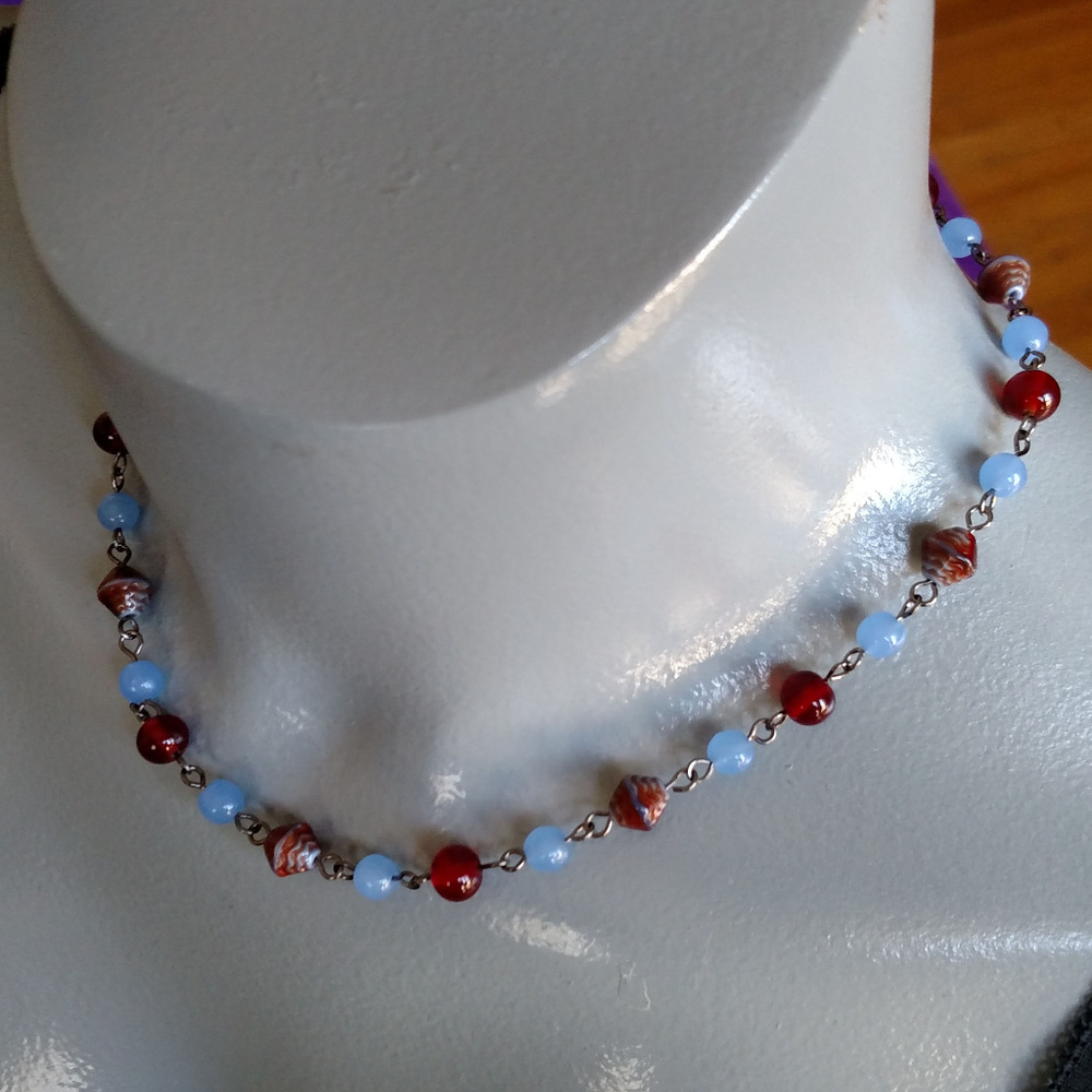 Vintage merlot blue opal choker necklace cranberry
